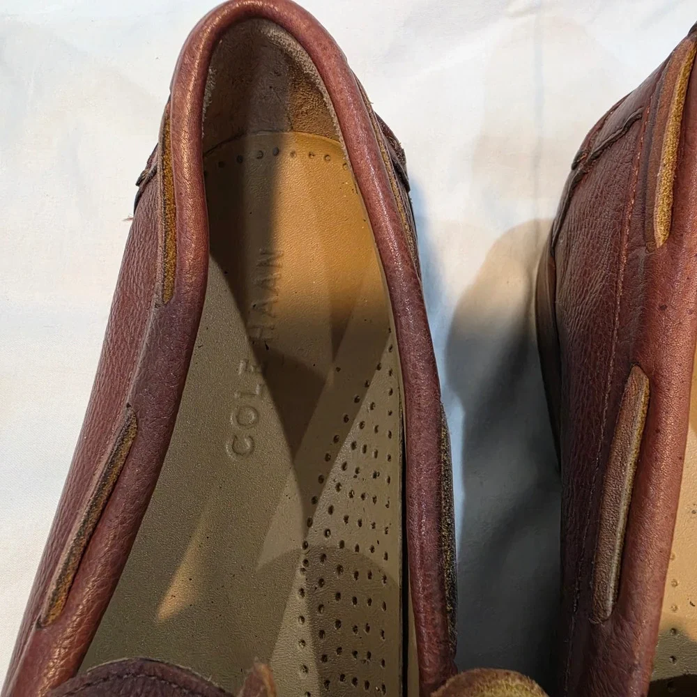Cole Haan Boat Shoes Men 7.5 M Brown Excellent Pebbled Leather C13875 Moc Toe
